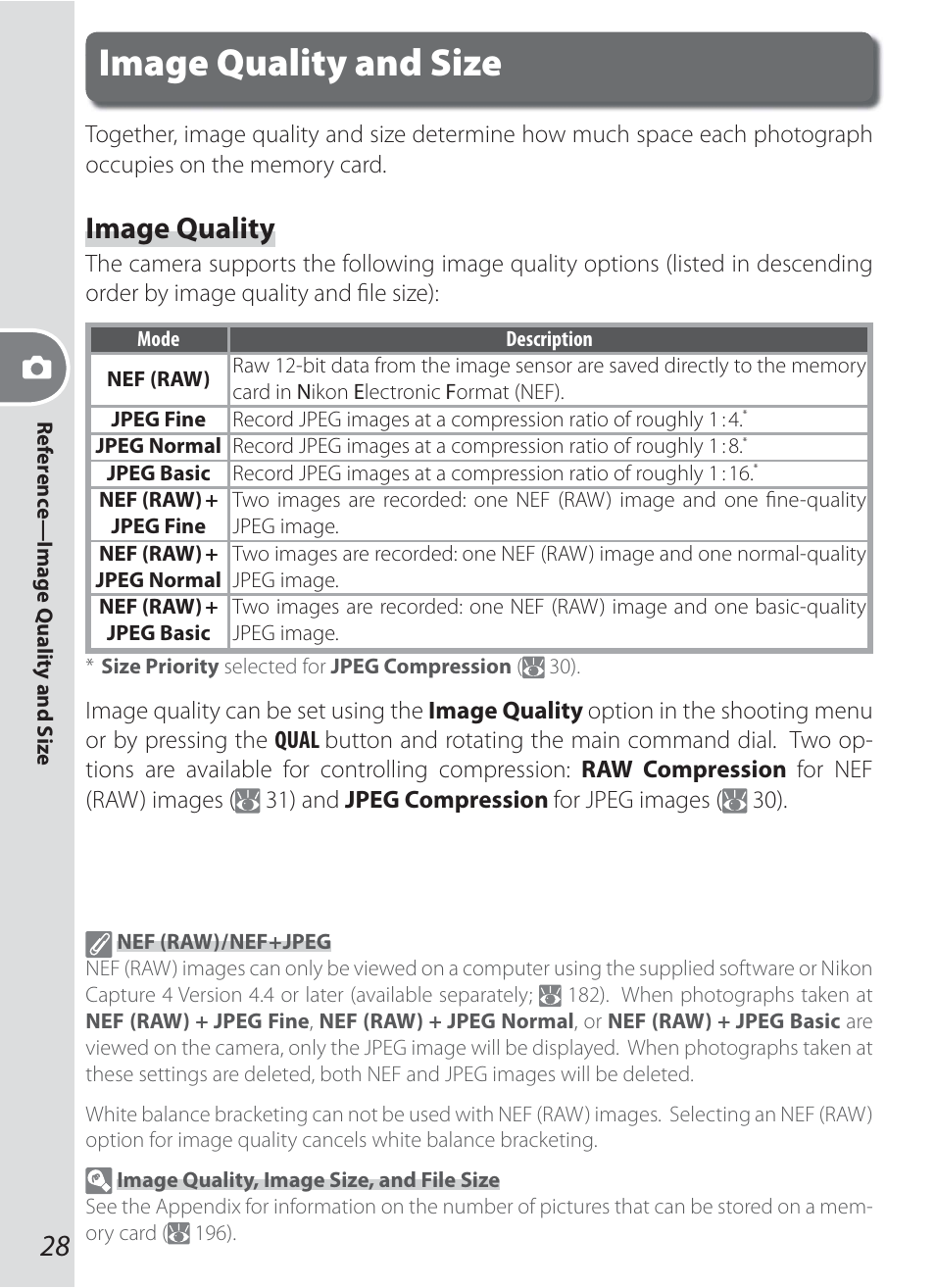 Image quality and size, Image quality | Nikon D200 User Manual | Page 38 / 221