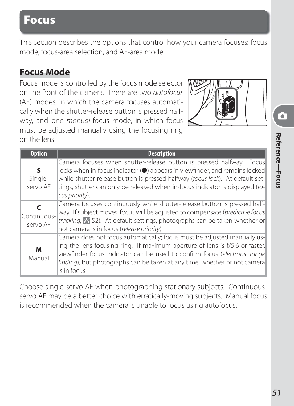 Focus, Focus mode | Nikon D200 User Manual | Page 61 / 221