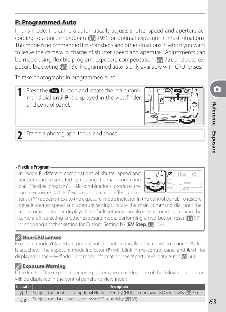 P: programmed auto | Nikon D200 User Manual | Page 73 / 221