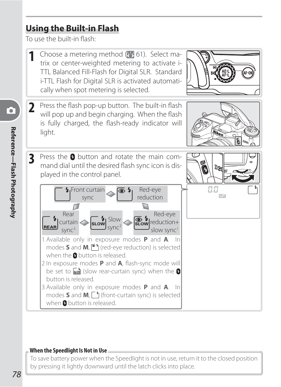 Using the built-in flash | Nikon D200 User Manual | Page 88 / 221