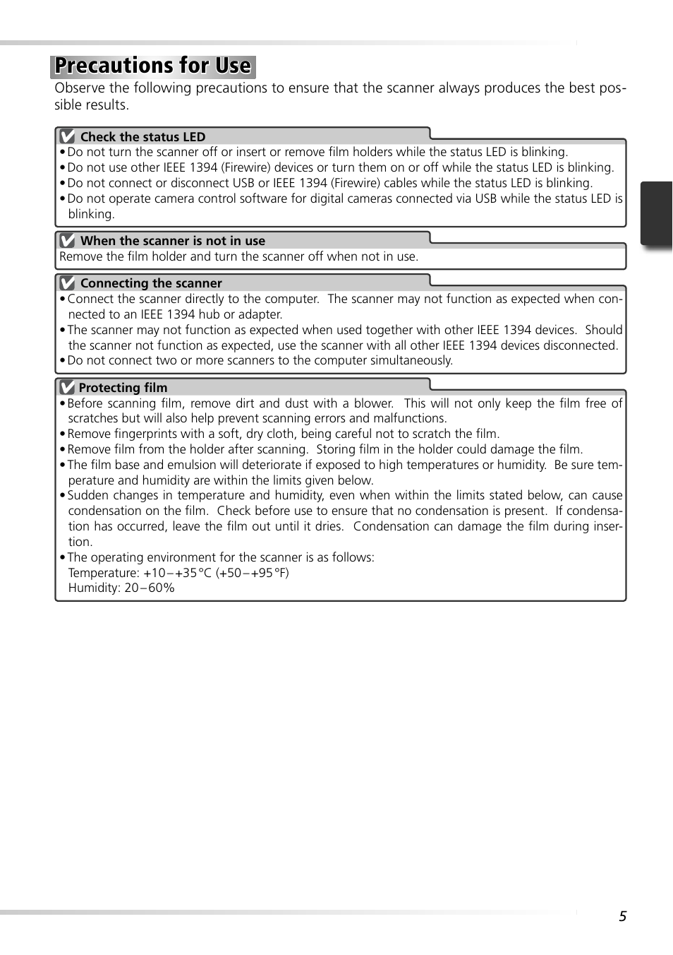 Precautions for use | Nikon LS-9000 User Manual | Page 14 / 89