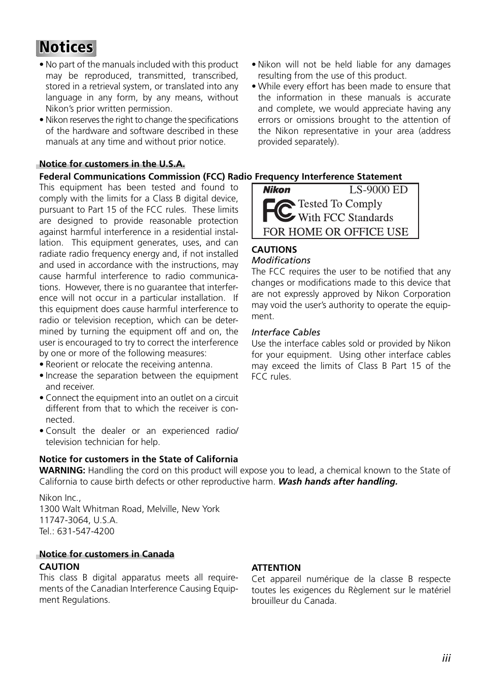 Notices | Nikon LS-9000 User Manual | Page 6 / 89