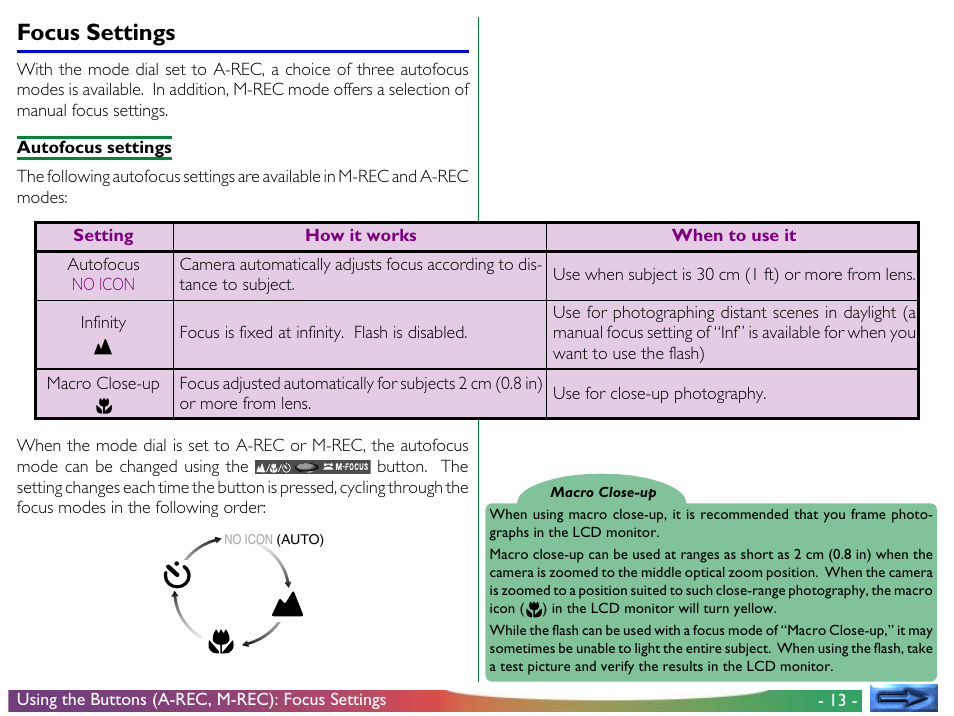 Focus settings | Nikon 950 User Manual | Page 13 / 57