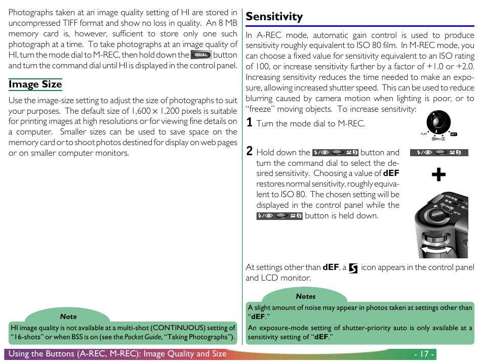 Sensitivity | Nikon 950 User Manual | Page 17 / 57