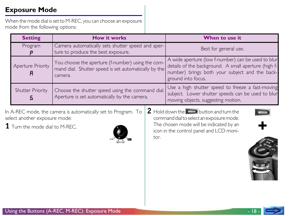 Exposure mode | Nikon 950 User Manual | Page 18 / 57