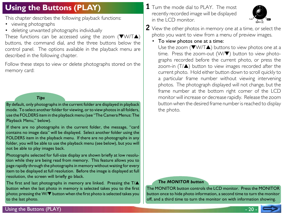 Using the buttons (play) | Nikon 950 User Manual | Page 20 / 57
