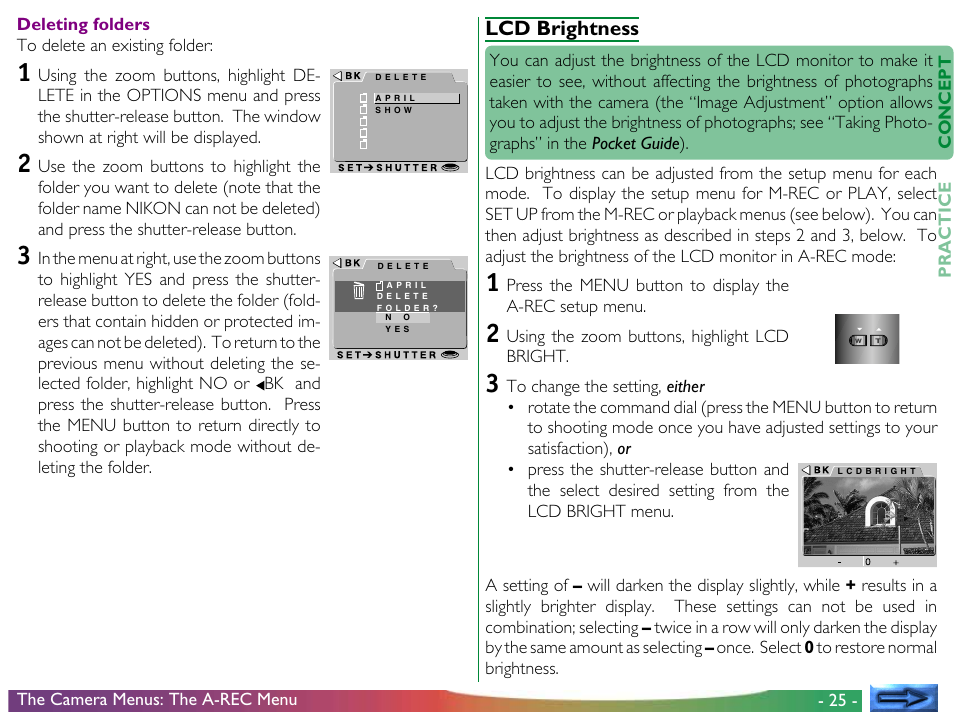 Lcd brightness | Nikon 950 User Manual | Page 25 / 57