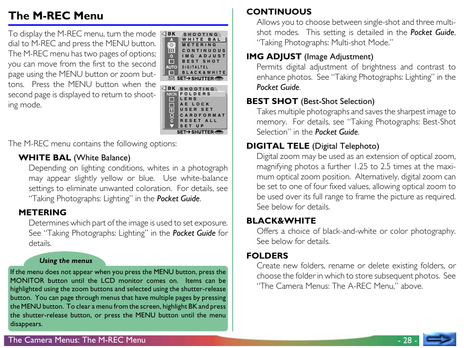 The m-rec menu | Nikon 950 User Manual | Page 28 / 57