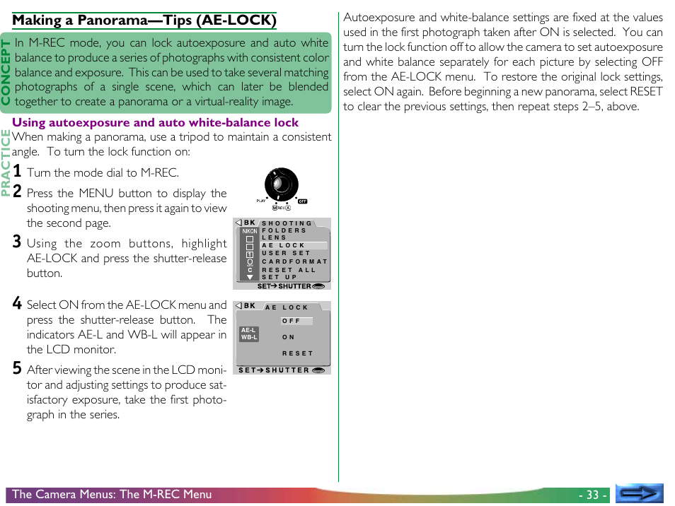 Making a panorama—tips (ae-lock) | Nikon 950 User Manual | Page 33 / 57