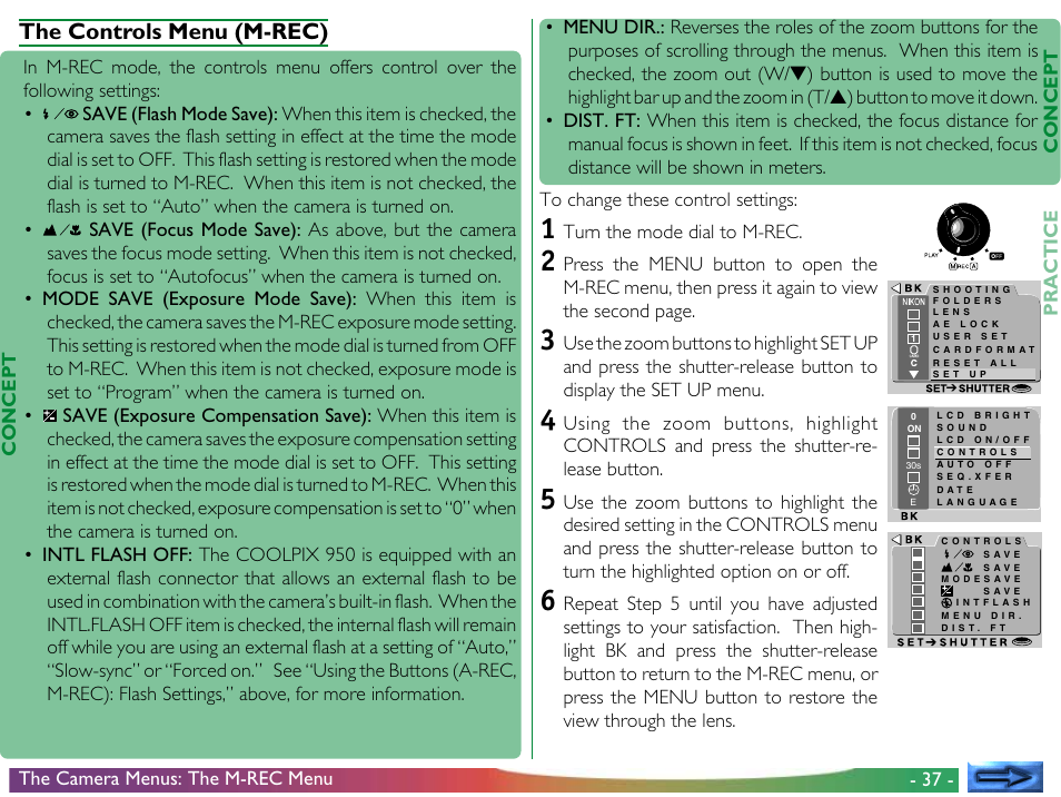 The controls menu (m-rec) | Nikon 950 User Manual | Page 37 / 57