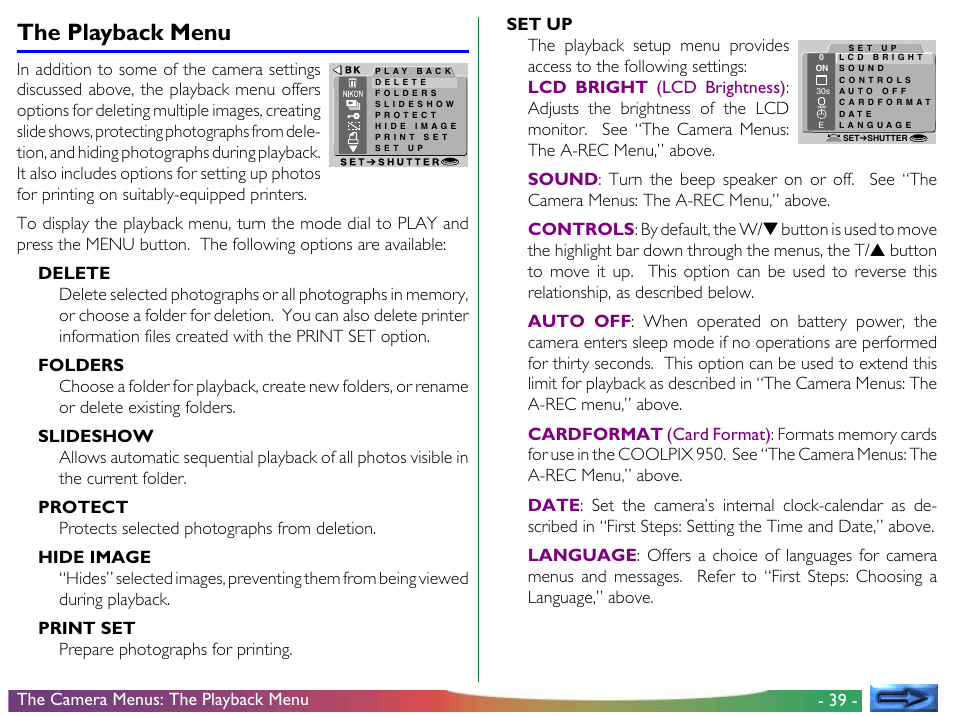 The playback menu | Nikon 950 User Manual | Page 39 / 57