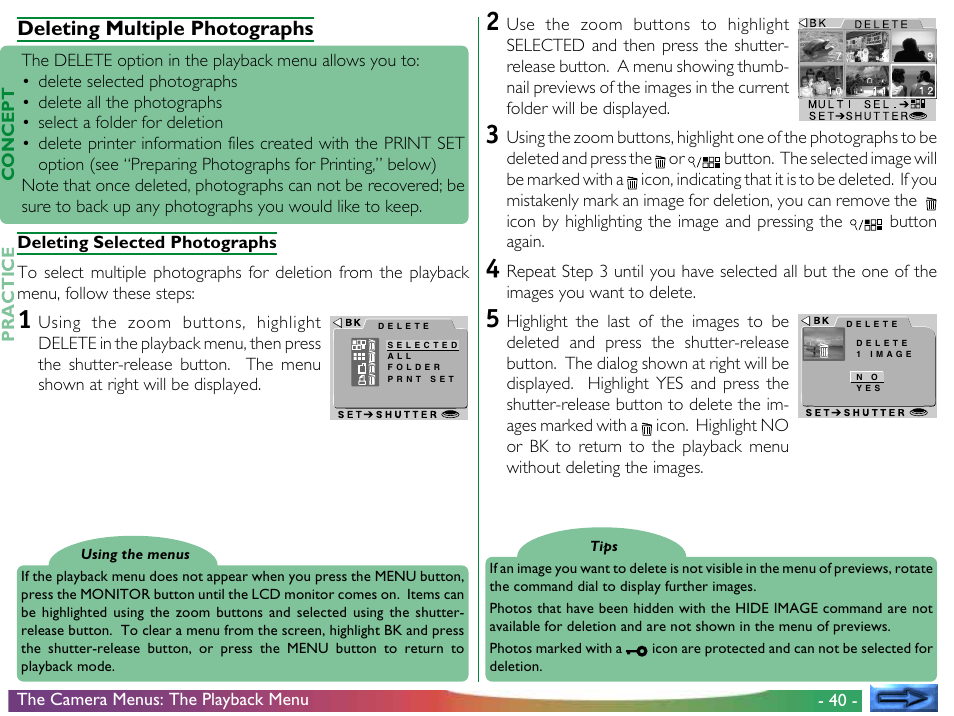 Deleting multiple photographs | Nikon 950 User Manual | Page 40 / 57