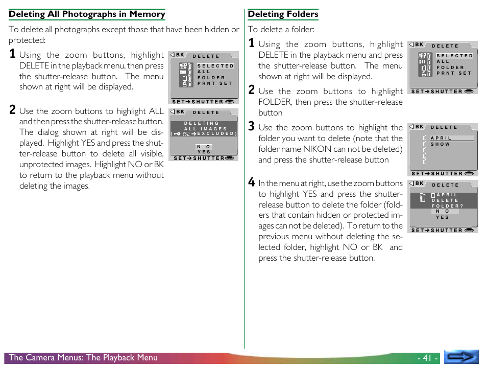 Deleting folders to delete a folder | Nikon 950 User Manual | Page 41 / 57