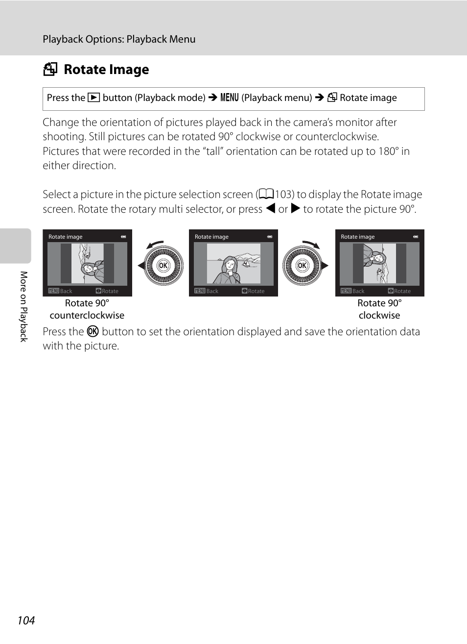 Rotate image, F rotate image, A104) i | A104, A104) | Nikon P300 User Manual | Page 116 / 200