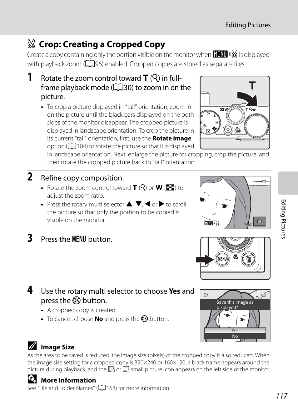 Crop: creating a cropped copy, A crop: creating a cropped copy, A117) | Nikon P300 User Manual | Page 129 / 200