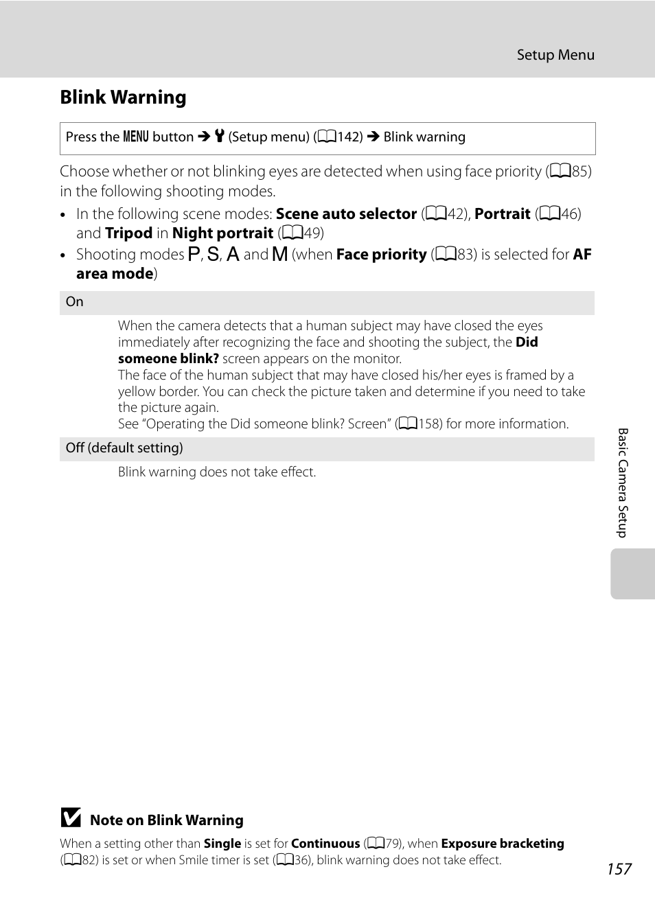 Blink warning, A157 | Nikon P300 User Manual | Page 169 / 200