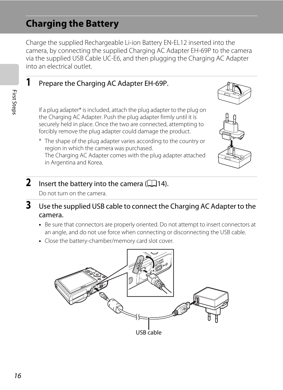 Charging the battery | Nikon P300 User Manual | Page 28 / 200