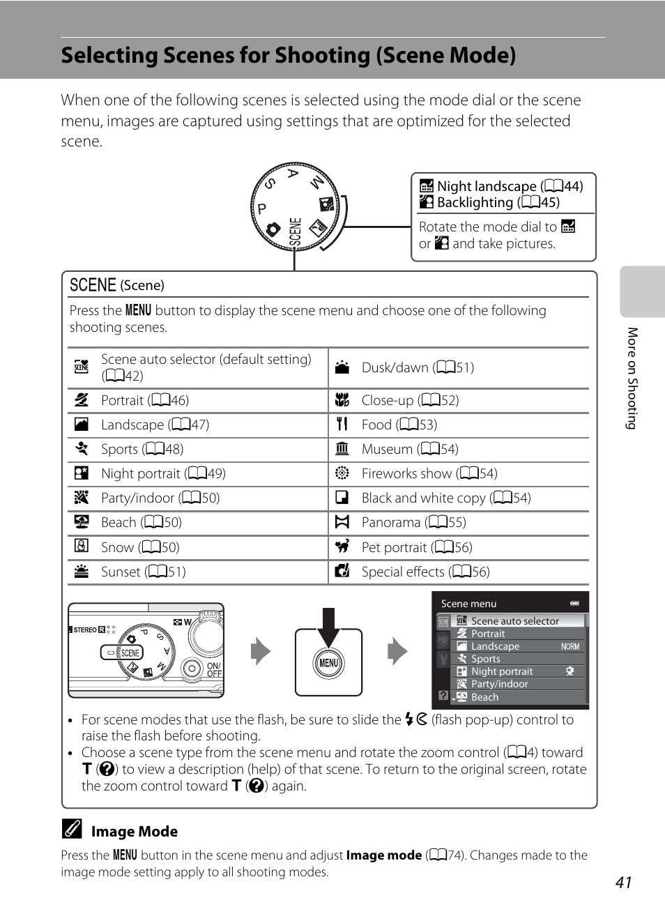 Selecting scenes for shooting (scene mode), A41) | Nikon P300 User Manual | Page 53 / 200