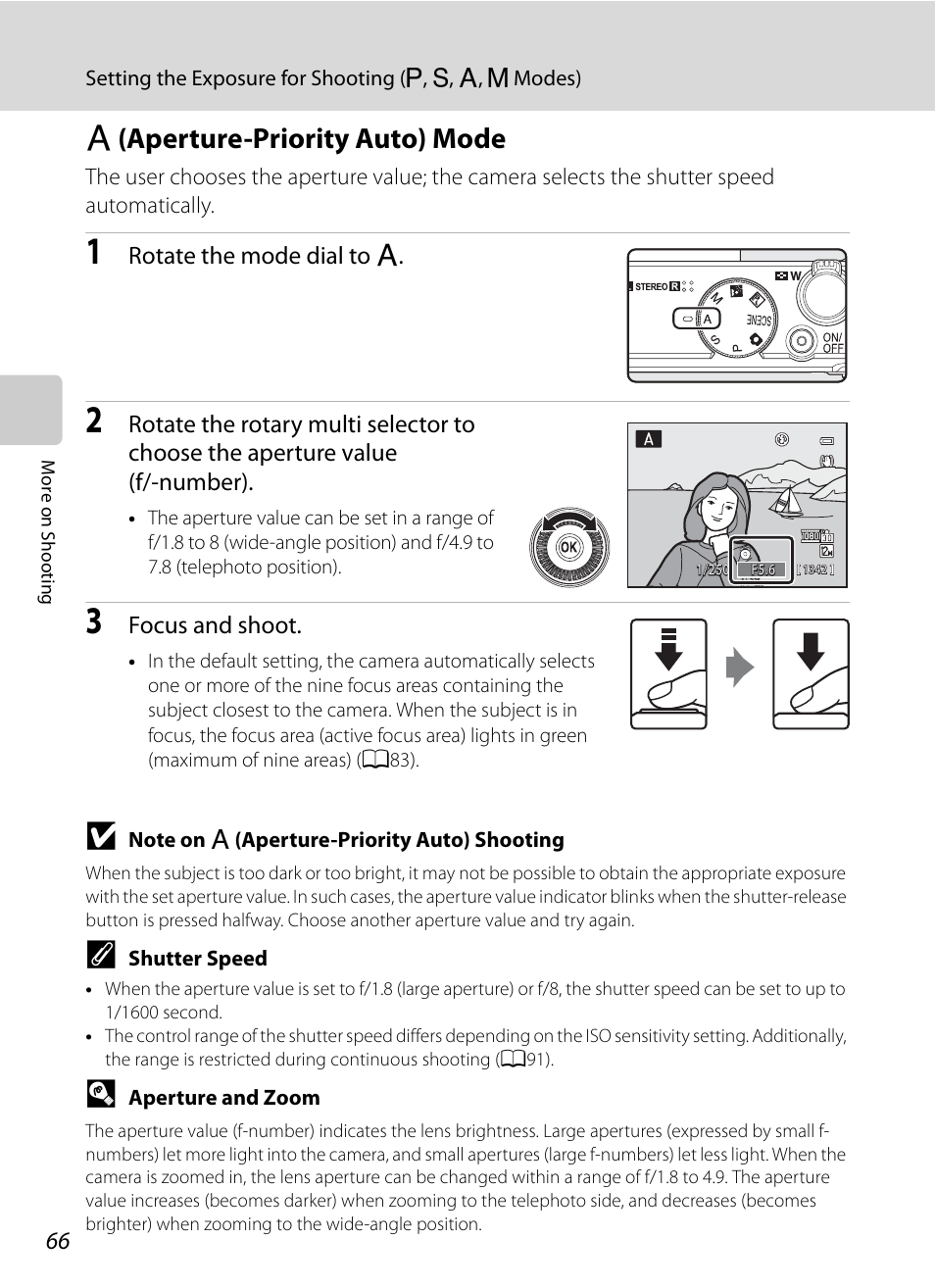 A (aperture-priority auto) mode, C (aperture-priority auto) mode, A66) | Nikon P300 User Manual | Page 78 / 200