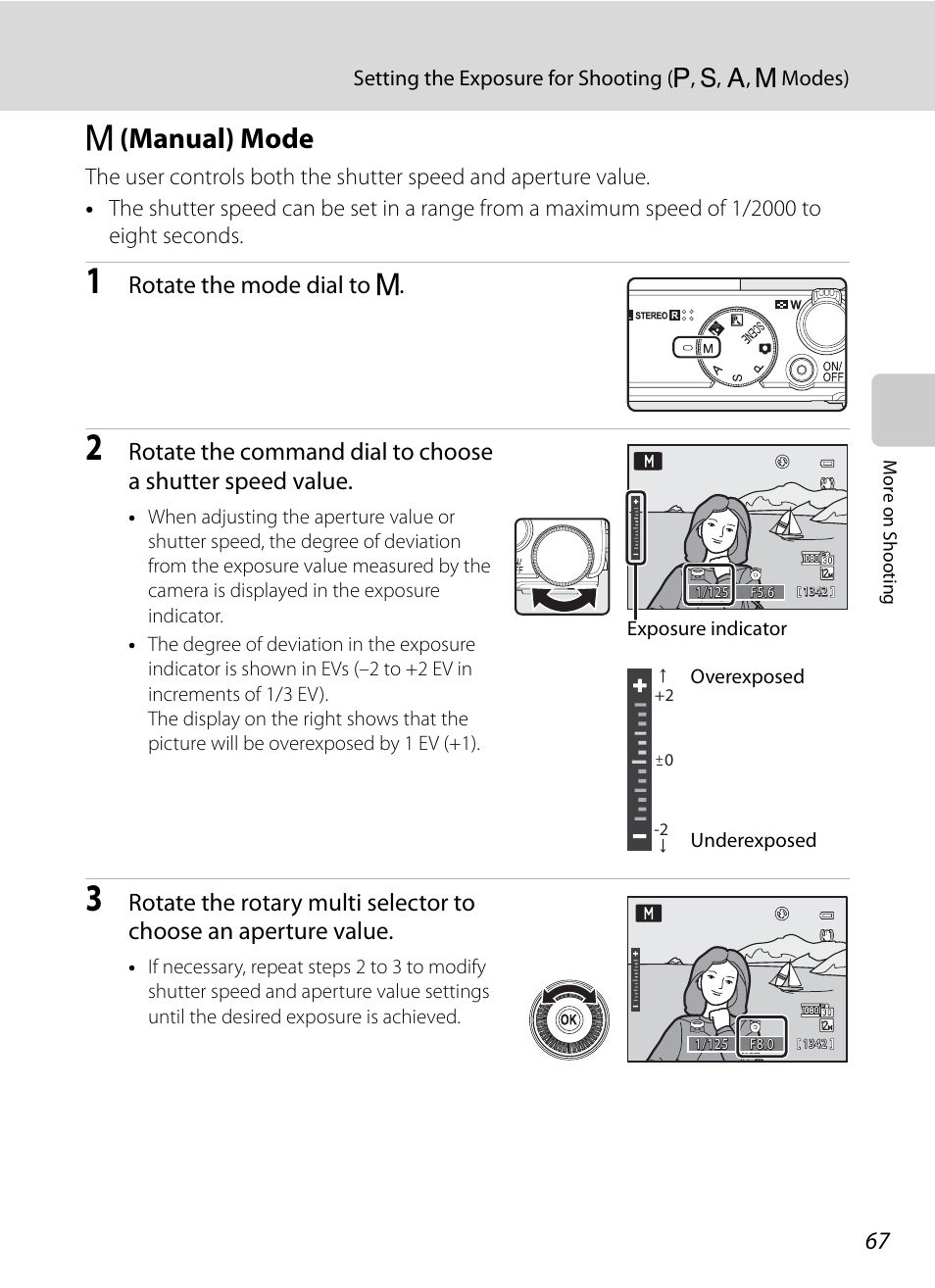 M (manual) mode, D (manual) mode, A67) | Rotate the mode dial to d | Nikon P300 User Manual | Page 79 / 200
