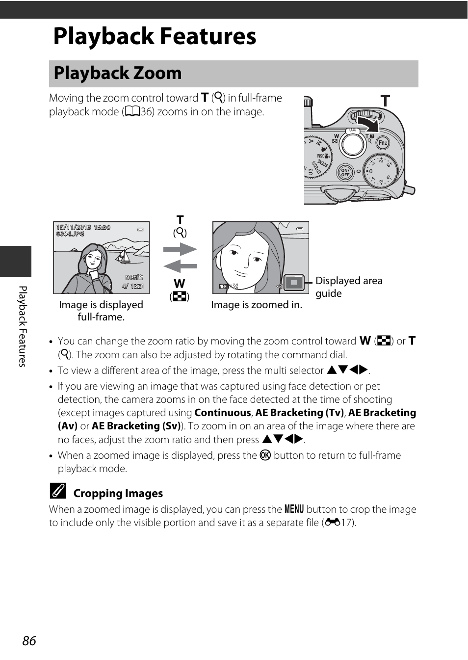 Playback features, Playback zoom | Nikon P7800 User Manual | Page 106 / 270