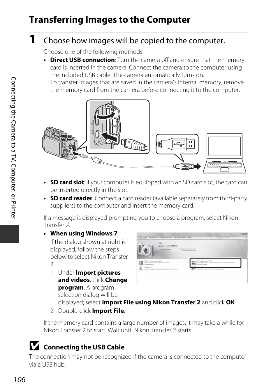 Transferring images to the computer, Choose how images will be copied to the computer | Nikon P7800 User Manual | Page 126 / 270