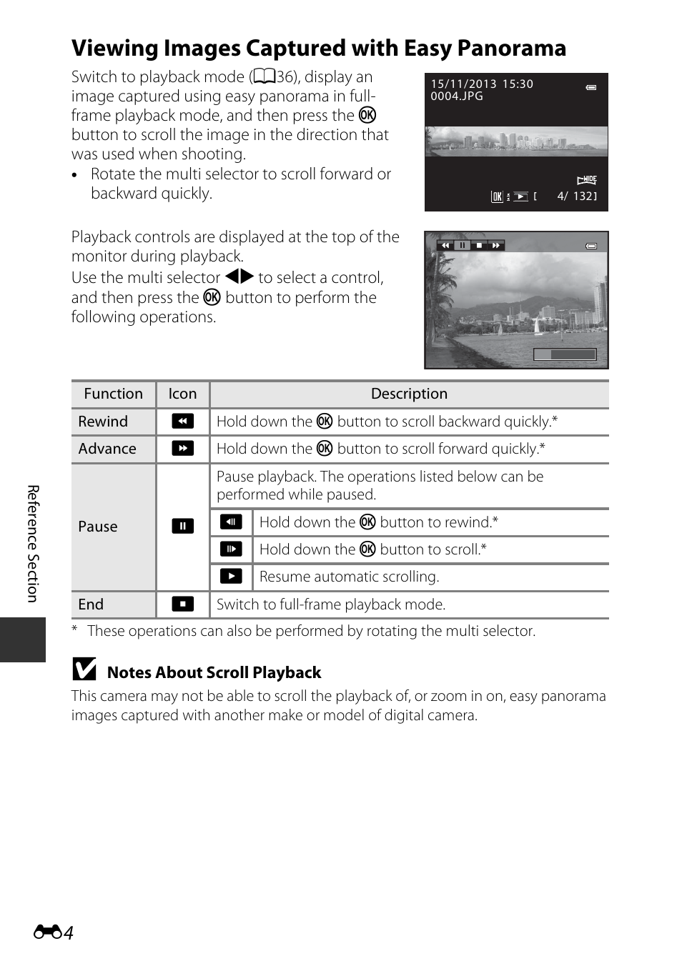 Viewing images captured with easy panorama | Nikon P7800 User Manual | Page 132 / 270