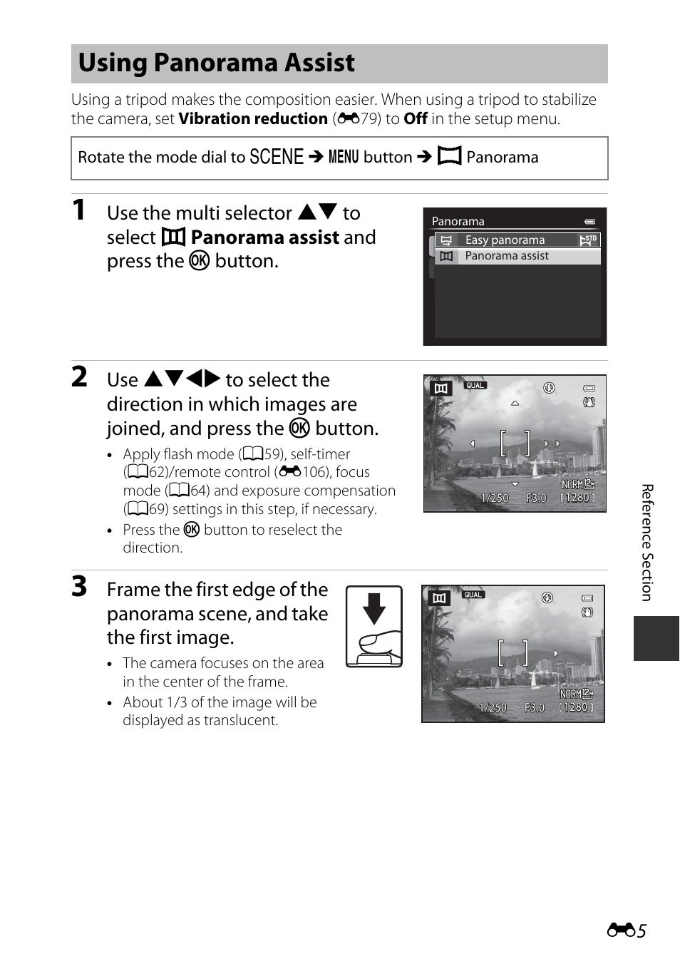 Using panorama assist, E “using panorama assist | Nikon P7800 User Manual | Page 133 / 270