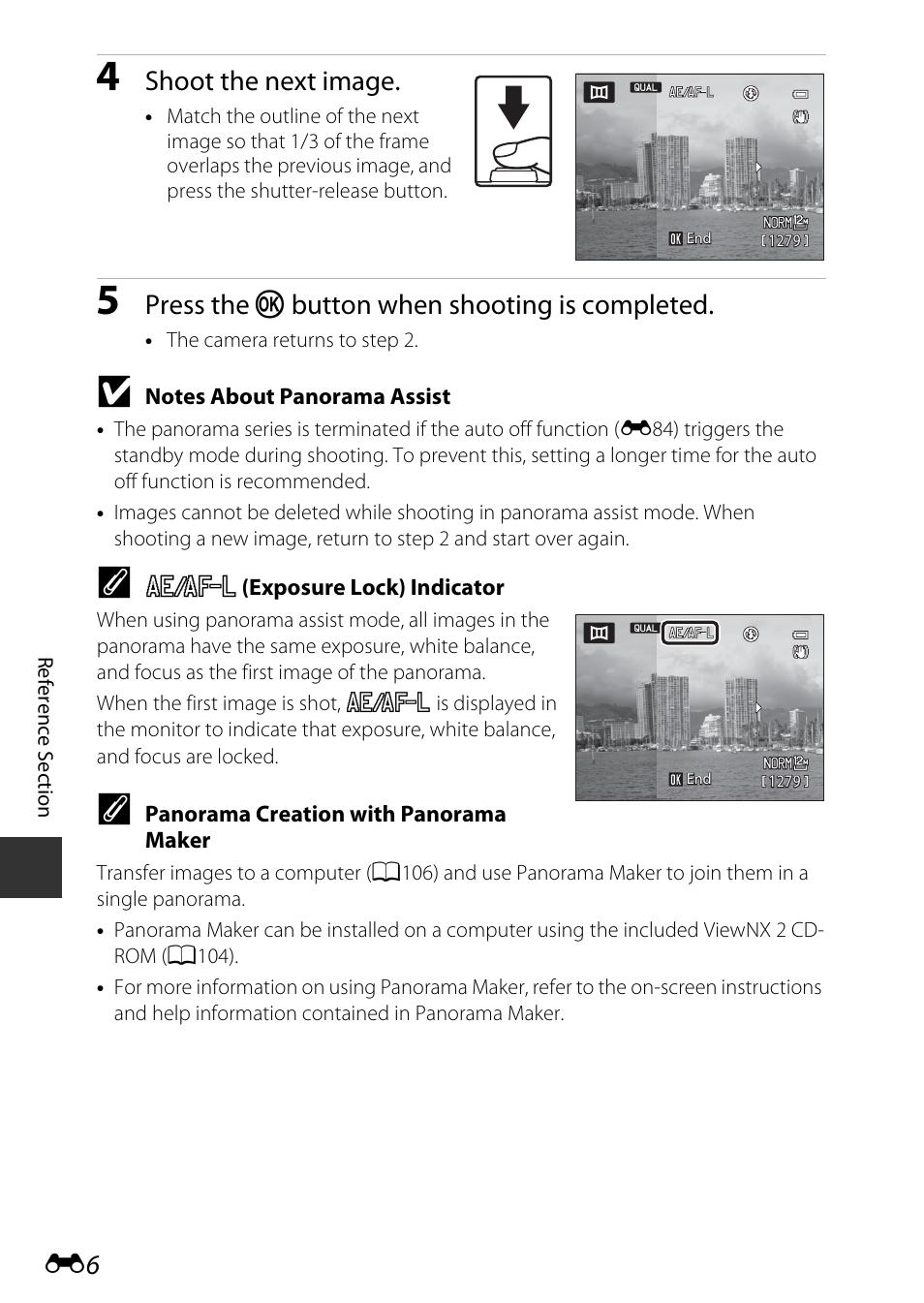 Shoot the next image, Press the k button when shooting is completed | Nikon P7800 User Manual | Page 134 / 270