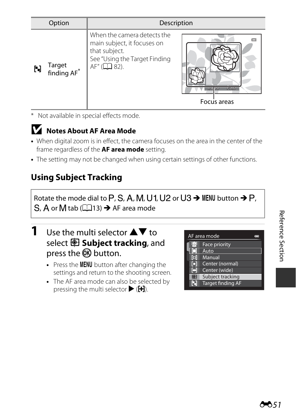 See “using subject tracking, E51), Using subject tracking | Nikon P7800 User Manual | Page 179 / 270