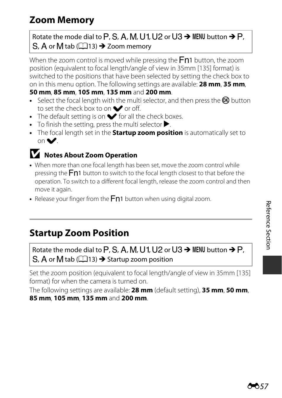 Zoom memory, Startup zoom position | Nikon P7800 User Manual | Page 185 / 270