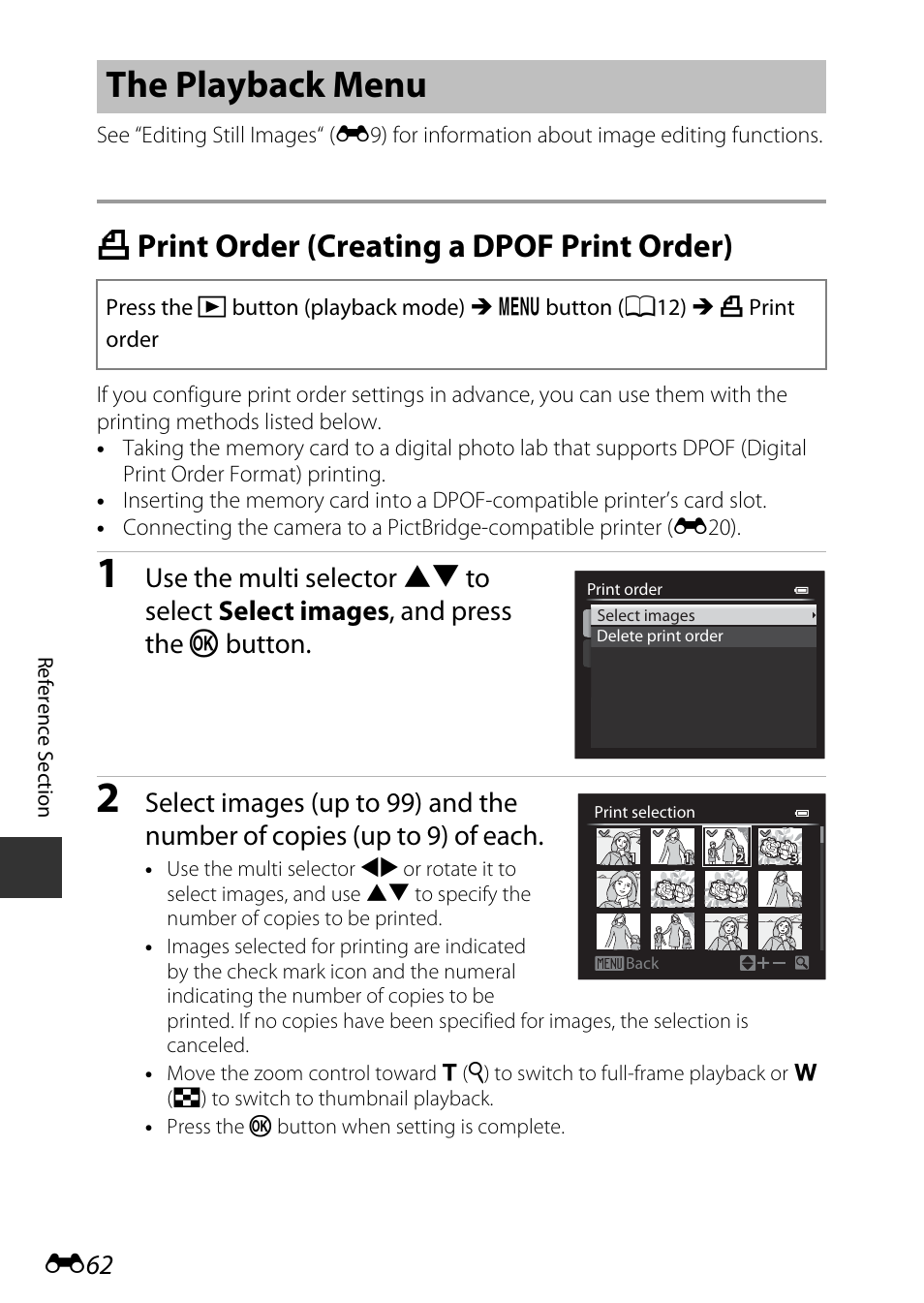 The playback menu, Print order (creating a dpof print order), A print order (creating a dpof print order) | Nikon P7800 User Manual | Page 190 / 270