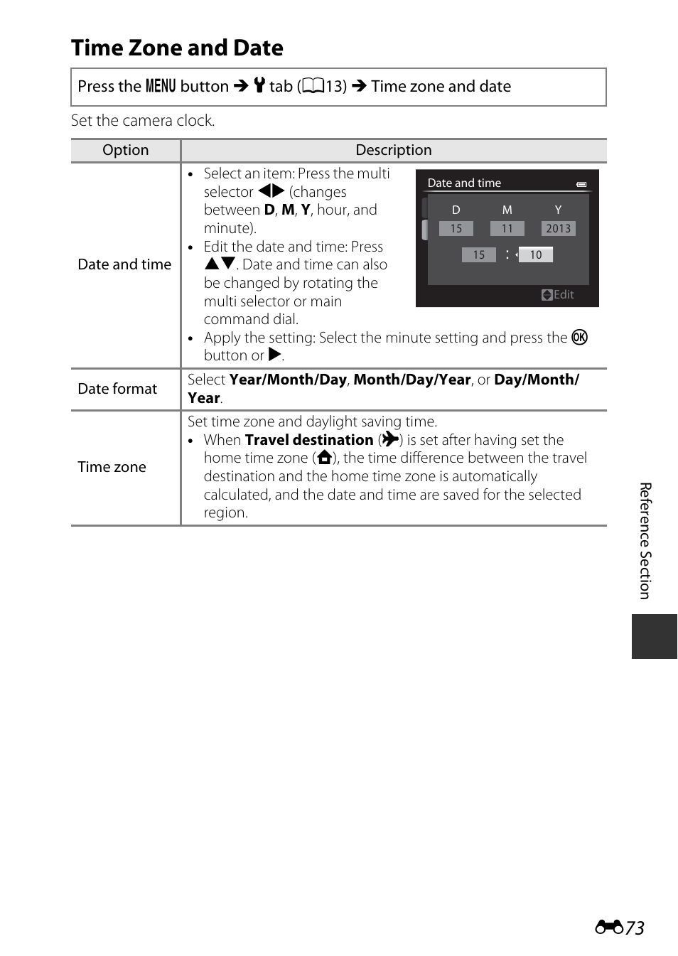 Time zone and date | Nikon P7800 User Manual | Page 201 / 270