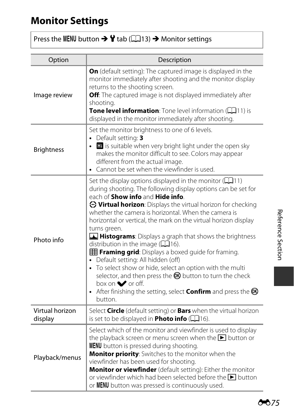 Monitor settings | Nikon P7800 User Manual | Page 203 / 270