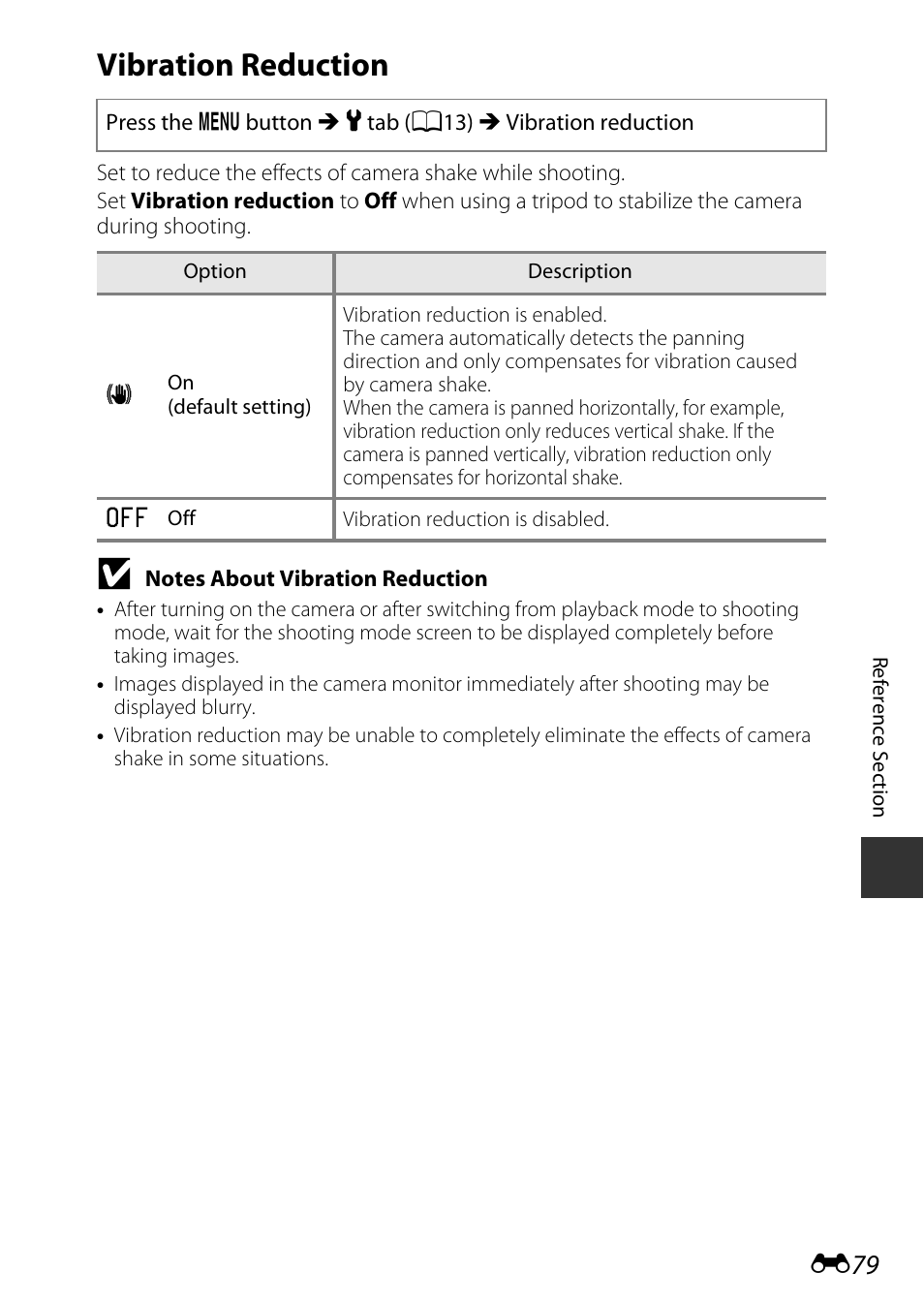 Vibration reduction, 79) to | Nikon P7800 User Manual | Page 207 / 270