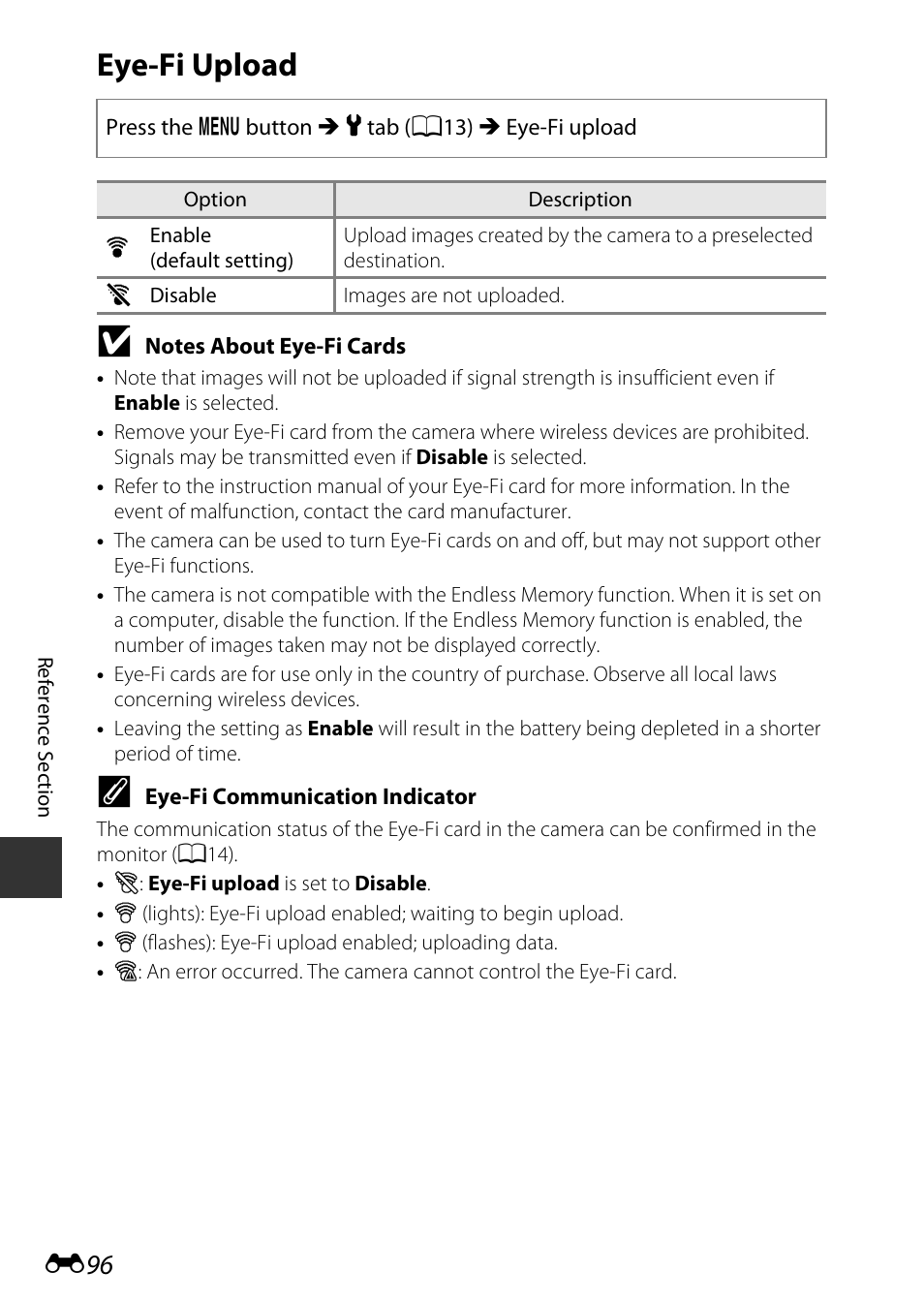 Eye-fi upload, E96) | Nikon P7800 User Manual | Page 224 / 270