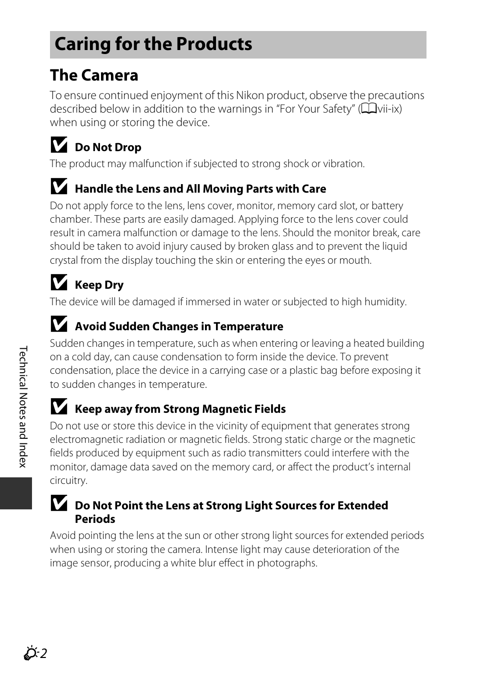 Caring for the products, The camera | Nikon P7800 User Manual | Page 244 / 270