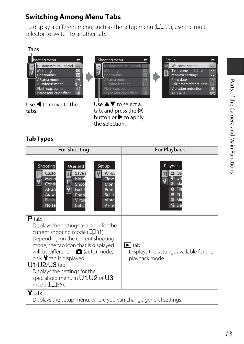 Switching among menu tabs | Nikon P7800 User Manual | Page 33 / 270