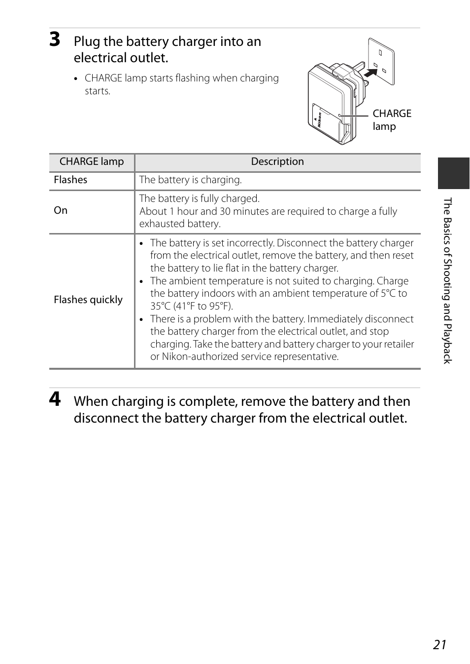 Plug the battery charger into an electrical outlet | Nikon P7800 User Manual | Page 41 / 270