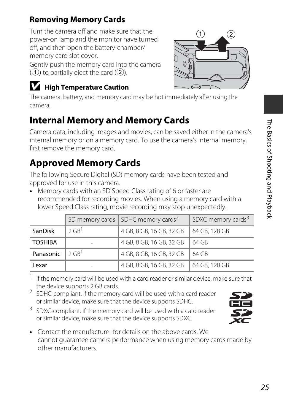 Internal memory and memory cards, Approved memory cards | Nikon P7800 User Manual | Page 45 / 270