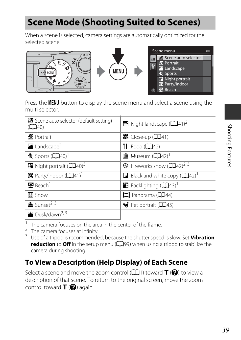 Scene mode (shooting suited to scenes), A39) | Nikon P7800 User Manual | Page 59 / 270