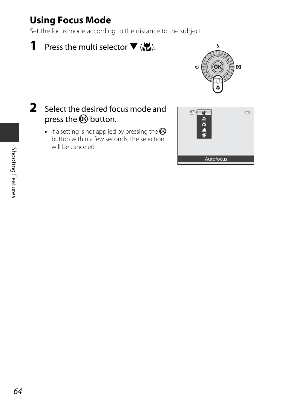 Using focus mode, A64), A64) se | Nikon P7800 User Manual | Page 84 / 270