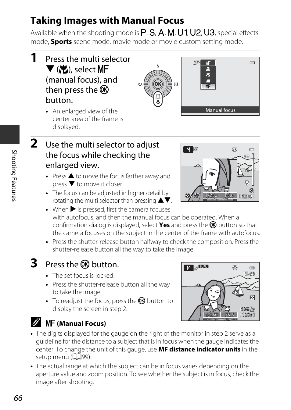 Taking images with manual focus, Press the k button | Nikon P7800 User Manual | Page 86 / 270