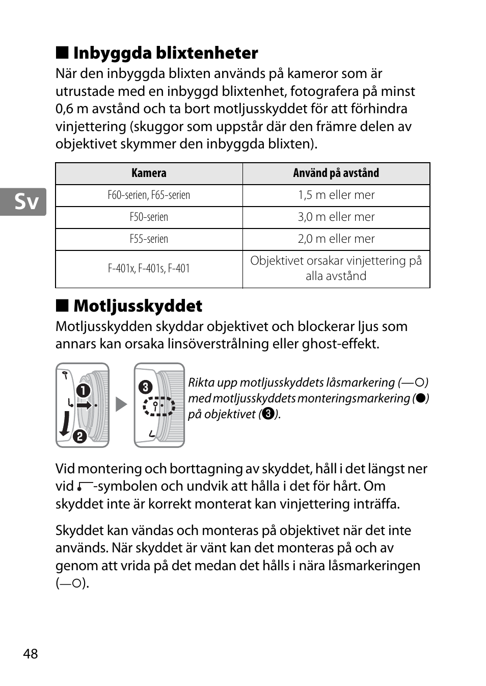 Inbyggda blixtenheter, Motljusskyddet, Jp en de fr es sv ru nl it cz sk ro ua ck ch kr | Nikon AF 35mm f-1.4G User Manual | Page 48 / 140