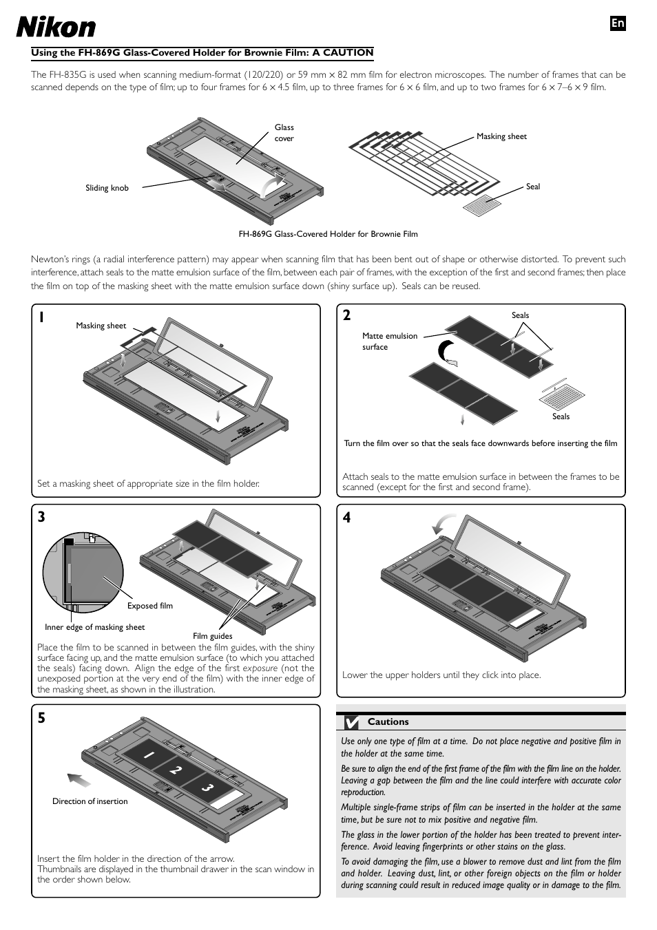 Nikon FH-869G Glass-Covered Holder Adapter Caution Notice User Manual | 1 page