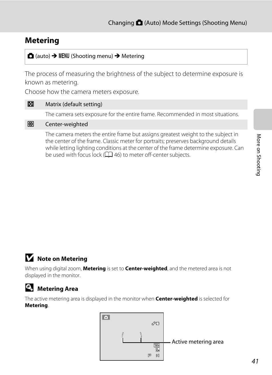 Metering, A 41 | Nikon S5100 User Manual | Page 53 / 180