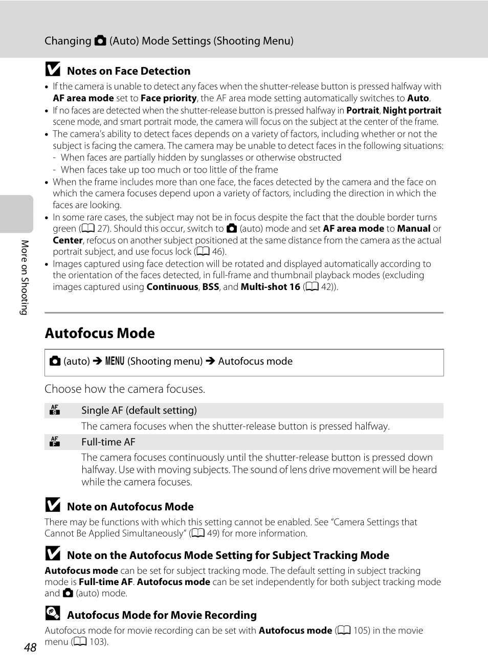 Autofocus mode, A 48 | Nikon S5100 User Manual | Page 60 / 180