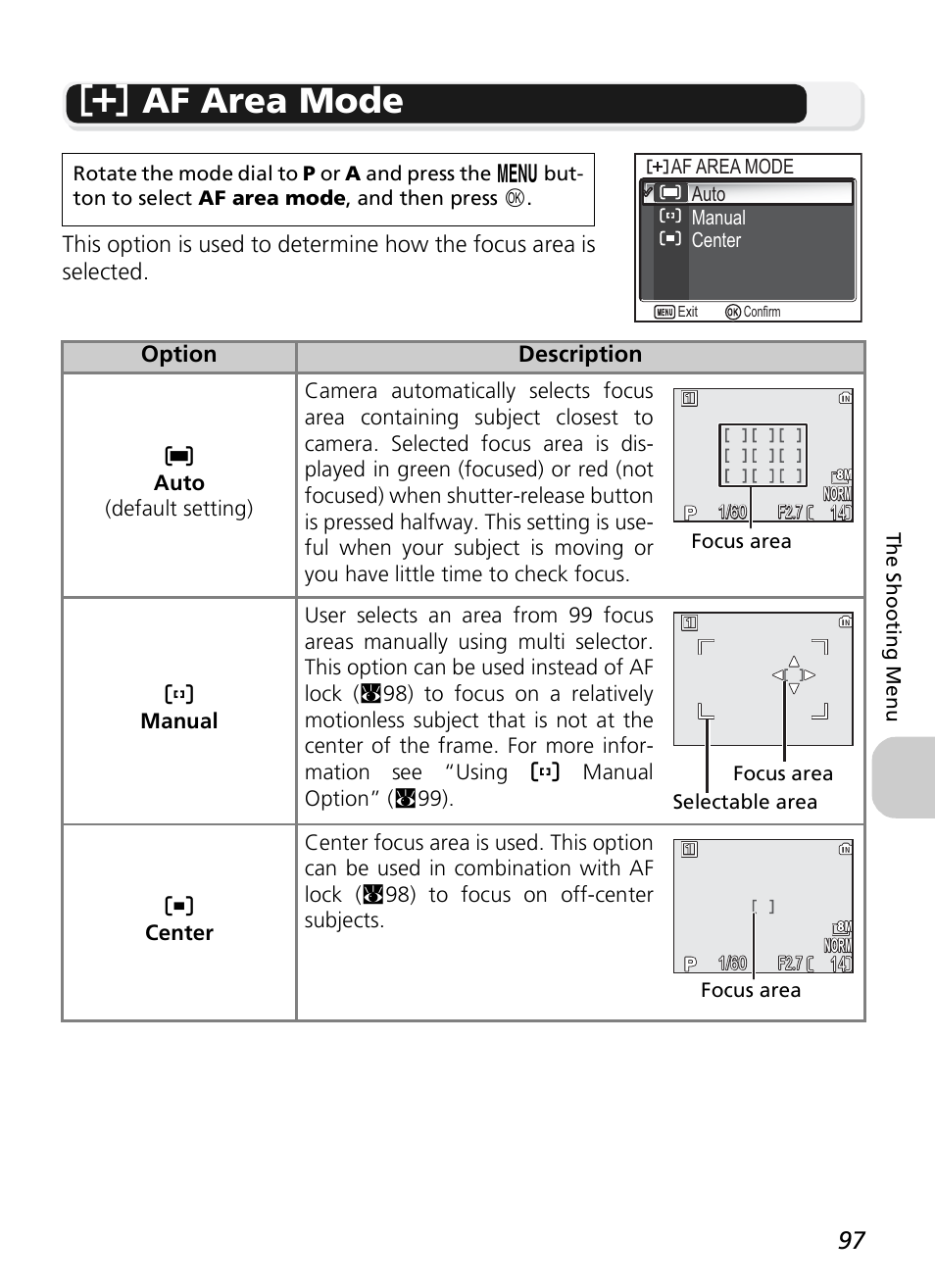 K af area mode | Nikon P1 - P2 User Manual | Page 109 / 183