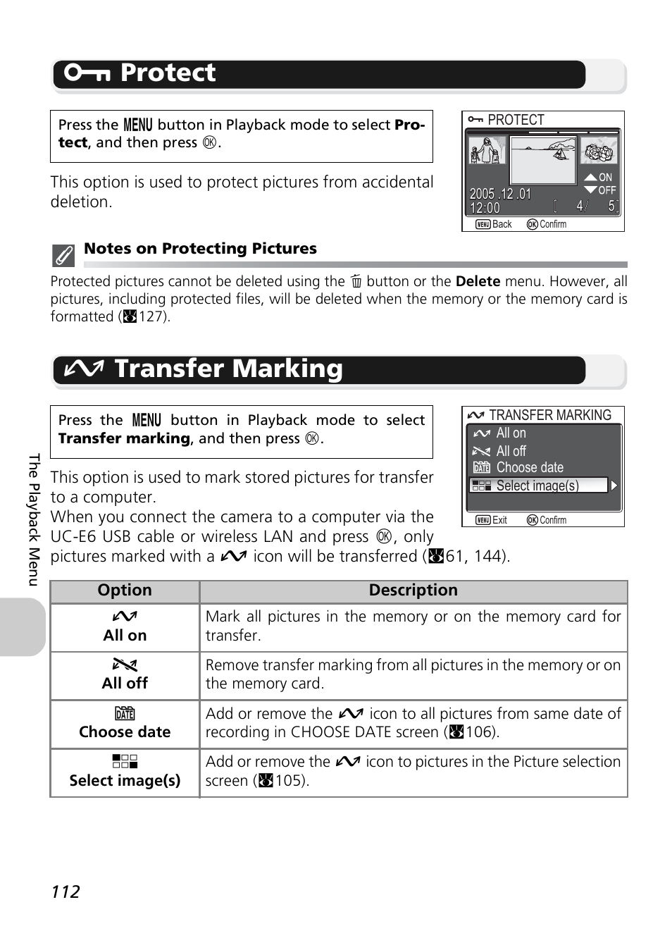 D protect, E transfer marking | Nikon P1 - P2 User Manual | Page 124 / 183