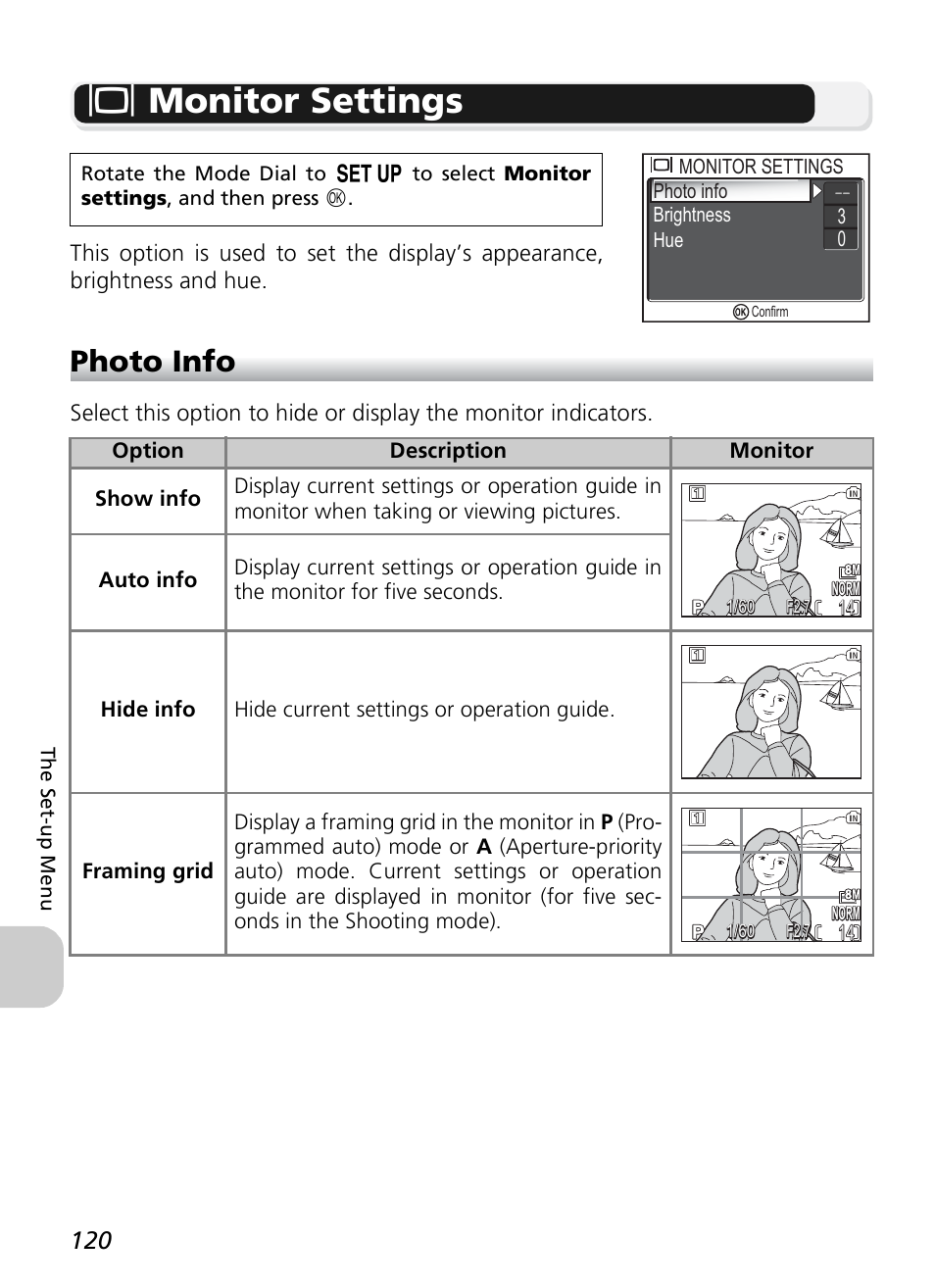 Z monitor settings, Photo info | Nikon P1 - P2 User Manual | Page 132 / 183